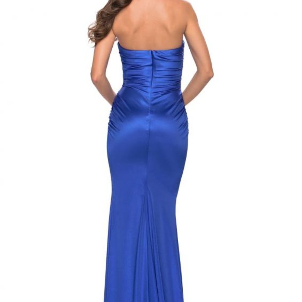 La Femme Cobalt Strapless Mermaid Evening Gown - Picture 2 of 7